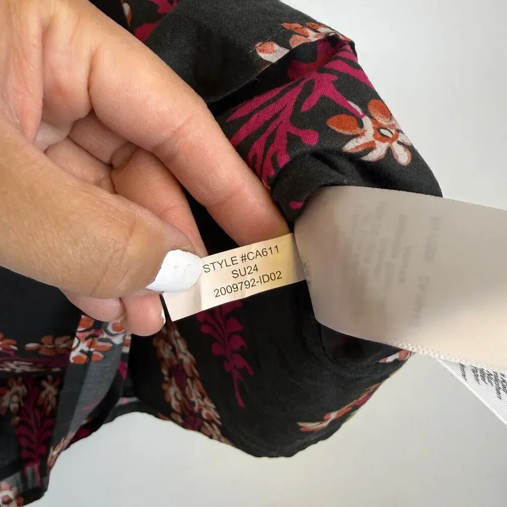 J.Crew Tie Shoulder Tank Top Dark Gray Pink Floral - S